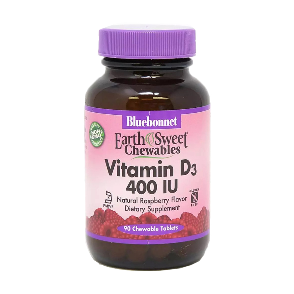 Вітамін Д3 Bluebonnet Nutrition Earth Sweet Chewables Vitamin D3 400 МО зі смаком малини, 90 жувальних таблеток